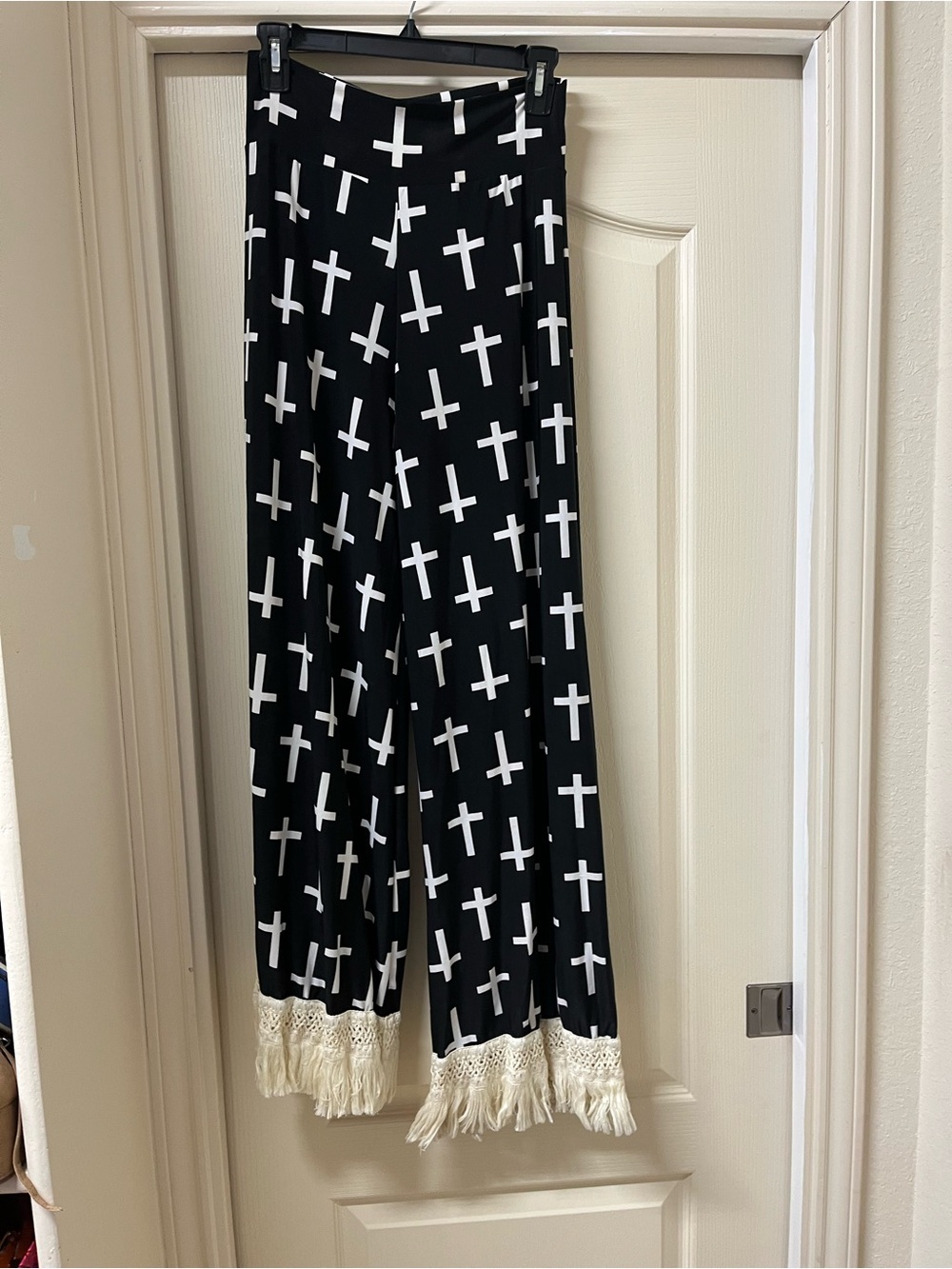 L&B Black and White Pants with Tassel Fringe